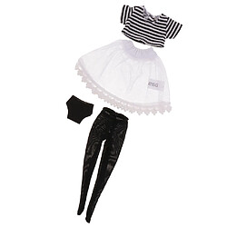 Vêtements de poupée 1/6 Echelle Vêtement De Poupée Top T-shirt+Bas+Jupe+Sous-Vêtements Pour 12'' Blythe Poupée (Blanc+Noir)