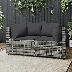 vidaXL Canapés d'angle de jardin et coussins 2 pcs gris résine tressée