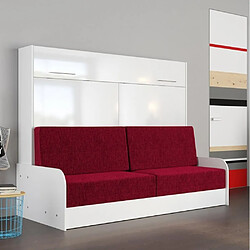 Inside 75 Armoire lit escamotable VERTIGO SOFA accoudoirs façade blanc brillant canapé rouge 160*200 cm 