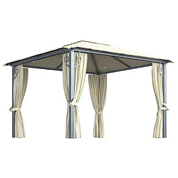 Maison Chic Tonnelle | Pergola avec rideau et lumières LED 3x3 m Crème Aluminium -GKD18038