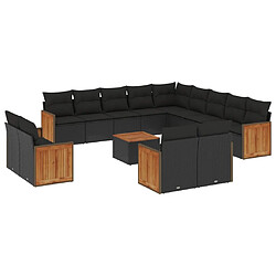 vidaXL Salon de jardin avec coussins 14 pcs noir résine tressée