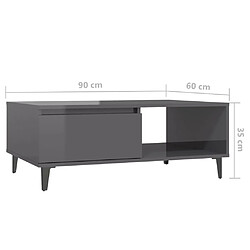 vidaXL Table basse gris brillant 90x60x35 cm bois d'ingénierie pas cher