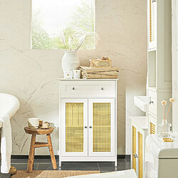 SoBuy Meuble Bas de Salle de Bain Armoire Toilette Commode Meuble de Rangement pour Salle de Bain avec 1 Tiroir et 2 Portes en Ploy Rotin