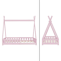 ML-Design Lit d'enfant tipi rose avec sommier à lattes en bois maison indien 160x80 cm