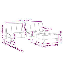 vidaXL Canapé-lit à 2 places avec repose-pied gris foncé tissu pas cher