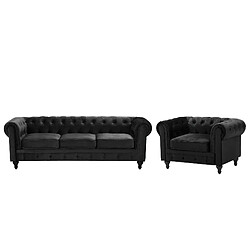 Beliani Ensemble canapé et fauteuil en velours noir 4 places CHESTERFIELD 