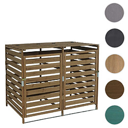 Mendler XL cache poubelle 2/4 places HWC-H62, cache poubelle, extensible 110x65x93cm bois massif ~ brun foncé