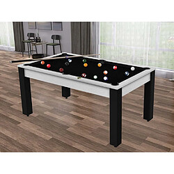 Jardindeco Billard convertible table 6 personnes Texas + plateau dinatoire blanc bois et noir (tapis)