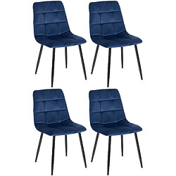 Decoshop26 Lot de 4 chaises de salle à manger coutures décoratives carrées en velours bleu et métal noir 10_0001775 