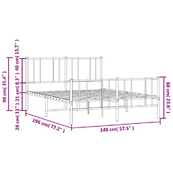 vidaXL Cadre de lit métal sans matelas avec pied de lit noir 140x190cm pas cher