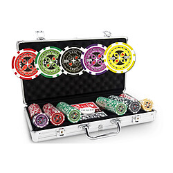 Malette Poker 300 Jetons Pokeo Ultimate - Set de 300 jetons de Poker 13,5g + Mallette Aluminium + 2 jeux de cartes 100% plastique + Bouton Dealer