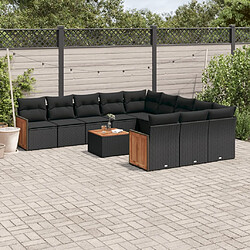 vidaXL Salon de jardin 12 pcs avec coussins noir résine tressée