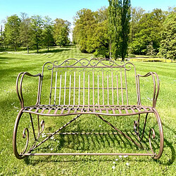 L'Héritier Du Temps Rocking Chair Double Vienne Marron Fauteuil 2 Places de Jardin Banc à Bascule Intérieur Extérieur en Métal Patiné 88x89x114,5cm