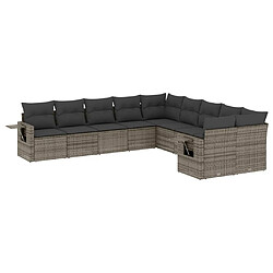 vidaXL Salon de jardin avec coussins 10 pcs gris résine tressée