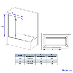 EMKE Pare de baignoire en 6 mm verre securit Paroi de douche pliable pour baignoire - Revêtement Nano facile à nettoyer - 120 x 140 cm pas cher