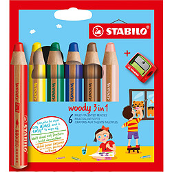 STABILO Crayon multi-talents woody 3 en 1, étui carton de 6 () 