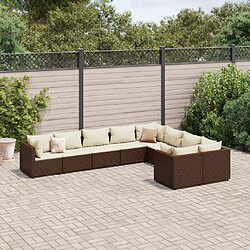 vidaXL Salon de jardin avec coussins 9 pcs marron résine tressée 