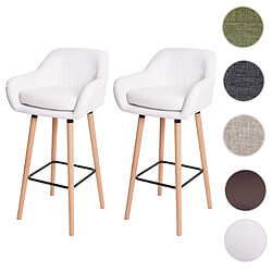 Mendler 2x Tabouret de bar Malmö T381, chaise de bar tabouret de comptoir ~ simili cuir, blanc 