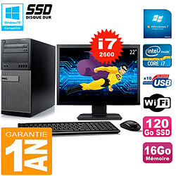 PC Tour DELL 7010 Ecran 22" Core I7-2600 RAM 16Go Disque 120 Go SSD Wifi W7