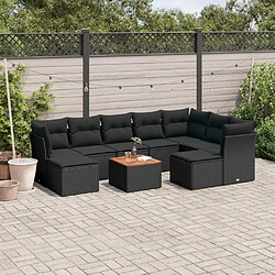 vidaXL Salon de jardin 10 pcs avec coussins noir résine tressée 