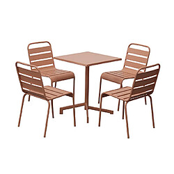 Mes Ensemble table de jardin carrée + 4 chaises en métal terracotta - BACA