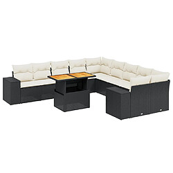 vidaXL Salon de jardin 11 pcs avec coussins noir résine tressée