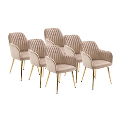 Vente-Unique Lot de 6 chaises avec accoudoirs en velours et métal doré - Beige - ELEANA