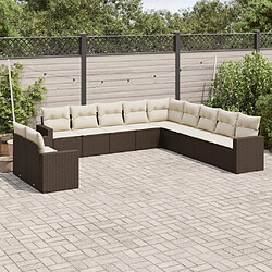 vidaXL Salon de jardin et coussins 11 pcs marron résine tressée