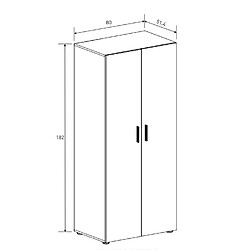 Pegane Armoire, meuble de rangement 2 portes coloris blanc - Longueur 80 x profondeur 51,4 x hauteur 180 cm