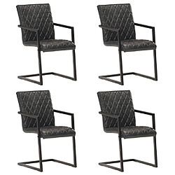 Decoshop26 Lot de 4 chaises de salle à manger cuisine cantilever design rétro cuir véritable noir CDS021414