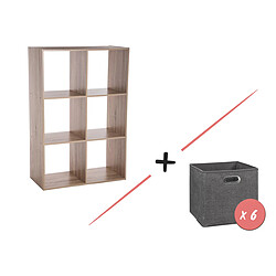 Five Simply Smart Étagère 6 cases Mix N' Modul Naturel + 6 boîtes Gris foncé chiné - Five