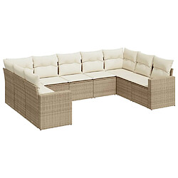 vidaXL Salon de jardin avec coussins 9 pcs beige résine tressée