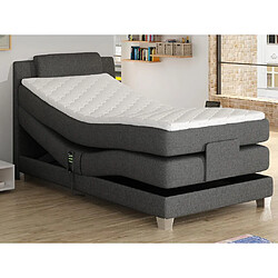 Vente-Unique Ensemble complet boxspring tête de lit + sommiers relaxation électrique + matelas + surmatelas - 100 x 200 cm - Tissu - Gris clair - CASTEL de PALACIO