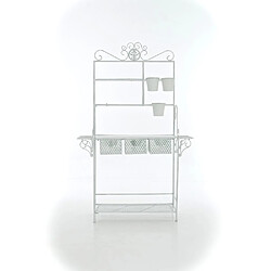 Decoshop26 Etagère de rangement pour véranda jardin balcon pliable fleur plante avec paniers en métal blanc vieilli 10_0003820