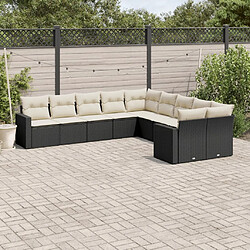 vidaXL Salon de jardin 10 pcs avec coussins noir résine tressée 