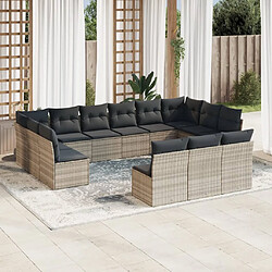 vidaXL Salon de jardin avec coussins 13 pcs gris clair résine tressée