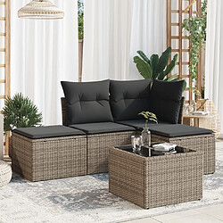 vidaXL Salon de jardin 5 pcs avec coussins gris résine tressée 