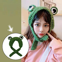 Doux Chaud Fille Crochet Tricot Grenouille Big Cap Beanie Cartoon Couleur Unie Vert