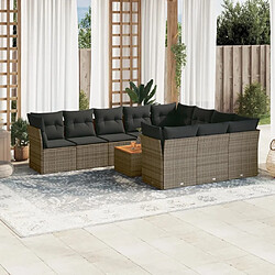 Maison Chic Salon de jardin 11 pcs avec coussins, Ensemble Tables et chaises d'extérieur gris résine tressée -GKD674819