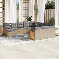 vidaXL Salon de jardin avec coussins 12 pcs beige résine tressée