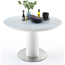 Pegane Table à manger extensible ronde laqué blanc mat - 120/160 x 76 x 120 cm