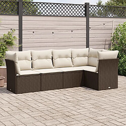 vidaXL Salon de jardin avec coussins 5 pcs marron résine tressée