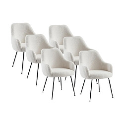 Lot de 6 chaises avec accoudoirs en tissu bouclette et métal - Blanc - TOYBA de Pascal Morabito