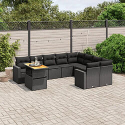 vidaXL Salon de jardin 10 pcs avec coussins noir résine tressée 