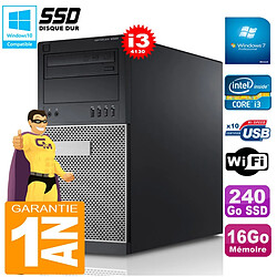 PC Tour DELL 9020 Core I3-4130 Ram 16Go Disque 240 Go SSD Graveur DVD Wifi W7 - Occasion