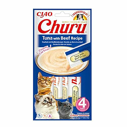 Ciao Churu Sticks de INABA Cat Treat - Tuna & Beef Flavour (4 x 14 g) / Soft & Creamy Cat Treat, Delicious & Healthy Snack, Squeezable Purée Food Topper, Pill Assist, Natural, Grain Free