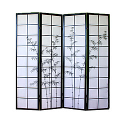 Pegane Paravent japonais en bois noir dessin bambou de 4 pans 