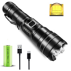 BESTA Lampe Poche Ultra Puissante ExtrêMement Lumineuse, Xhp90 Lampe Torche Puissante Avec CâBle De Type C, Ip67 éTanche 5 Modes Pour Camping, Chasse Et Urgences (Batterie 26650)