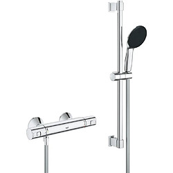 Ensemble de douche avec mitigeur thermostatique, pommeau 1 jet, barre 60cm et flexible - GROHE 34597001 - Economie d'eau - Chromé