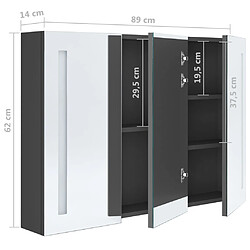 vidaXL Armoire de salle de bain à miroir LED 89x14x62 cm Gris pas cher